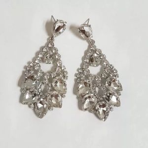 Long magical bridal earring wedding Pearl Cz Diamond vine leaf bling